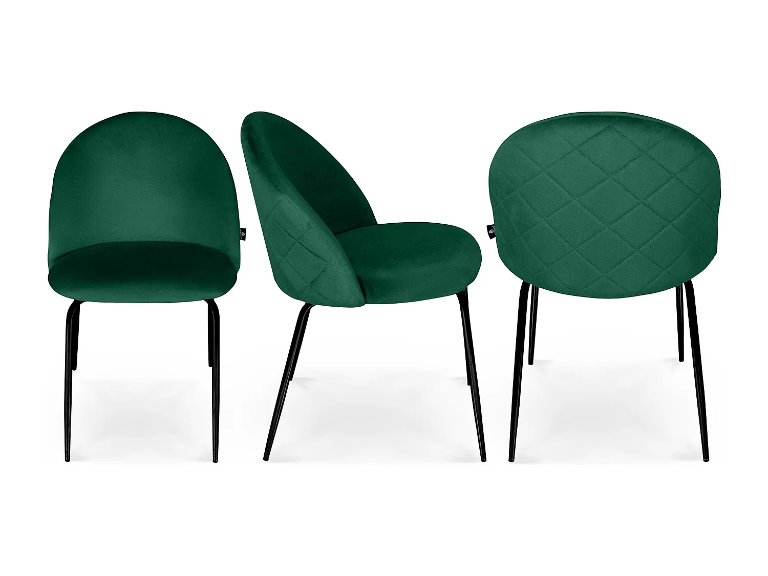 Sedia da pranzo imbottita in velluto verde scuro piede metallo nero – Nicole (2 Pz)