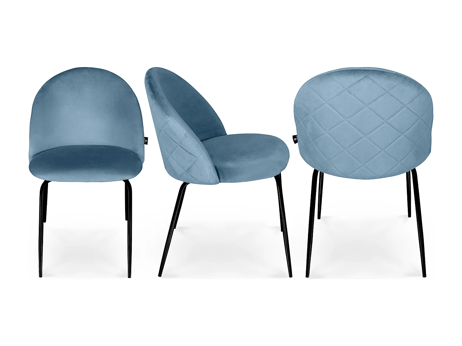 Sedia da pranzo imbottita in velluto carta da zucchero piede metallo nero – Nicole (2 Pz)