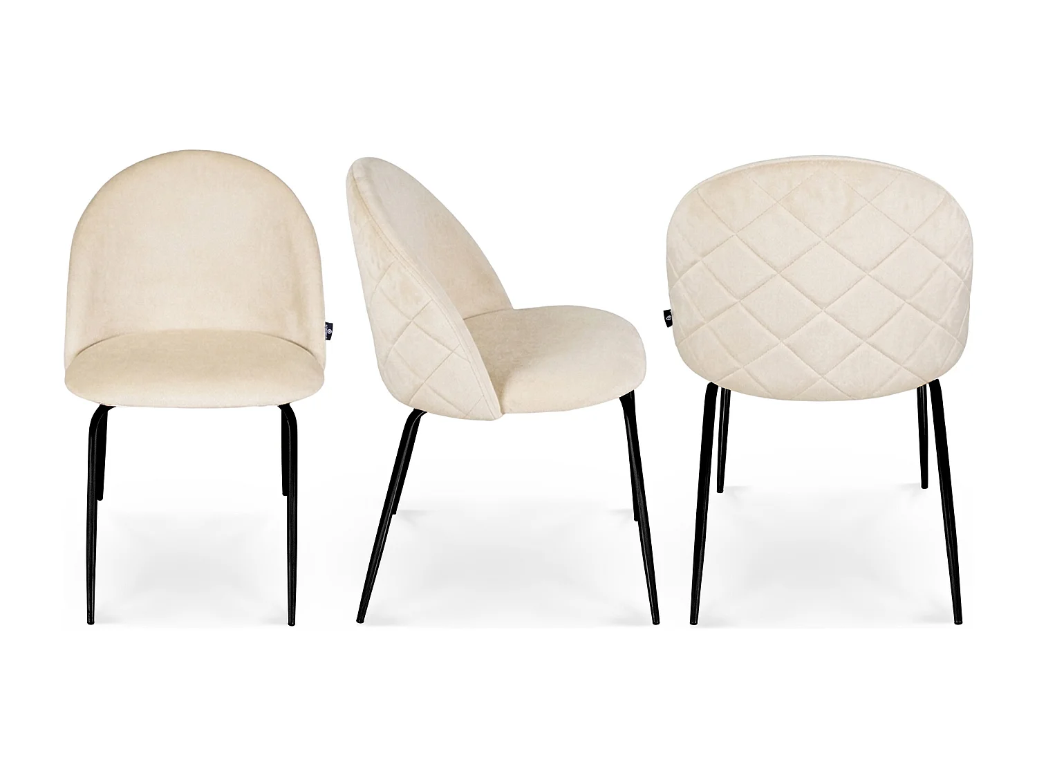 Sedia da pranzo imbottita in velluto beige piede metallo nero – Nicole (2 Pz)