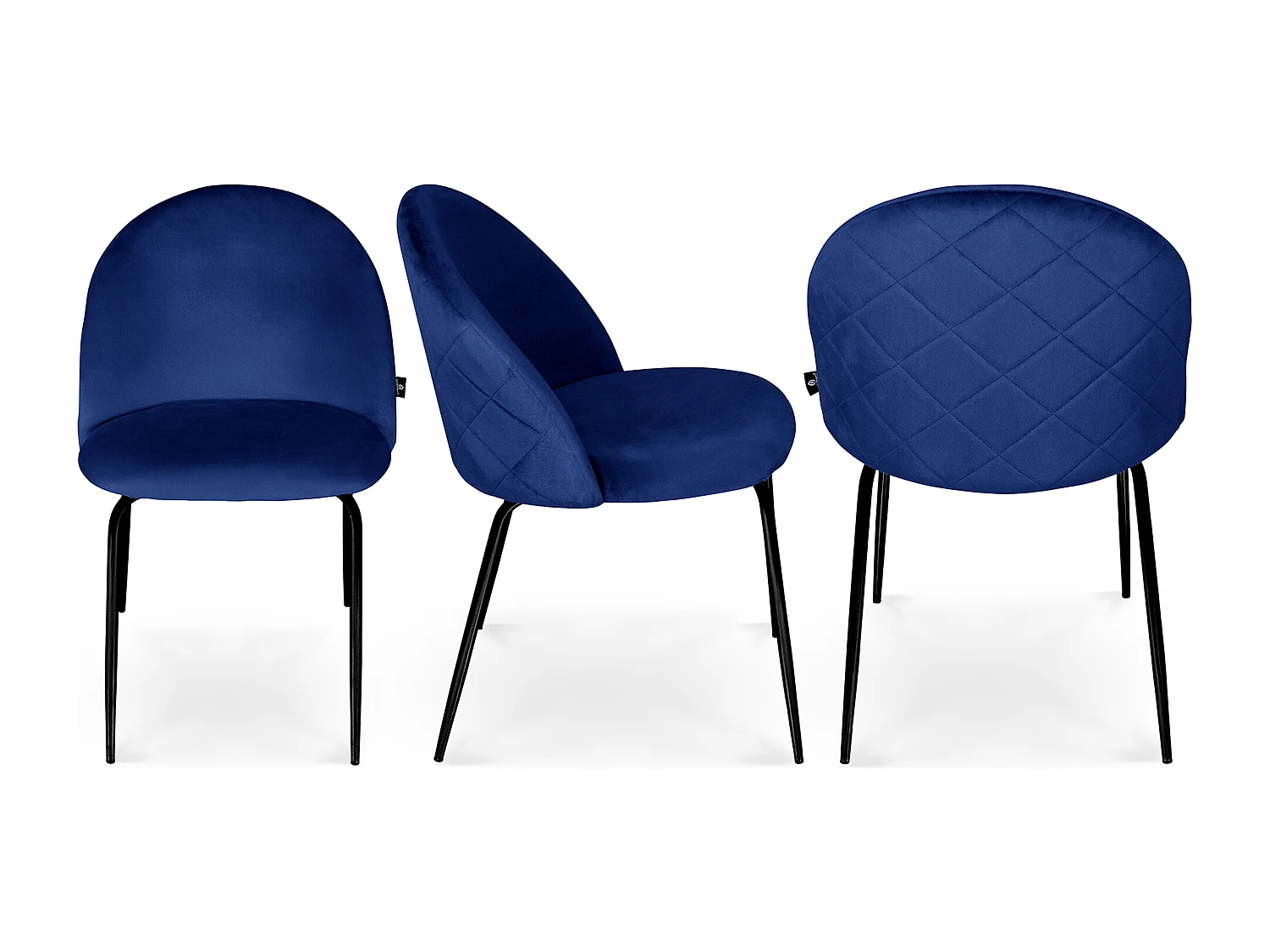 Sedia da pranzo imbottita in velluto blu piede metallo nero – Nicole (2 Pz)