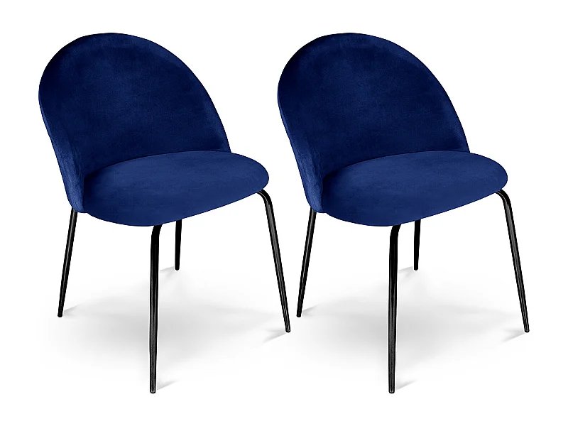 Sedia da pranzo imbottita in velluto blu piede metallo nero – Nicole (2 Pz)