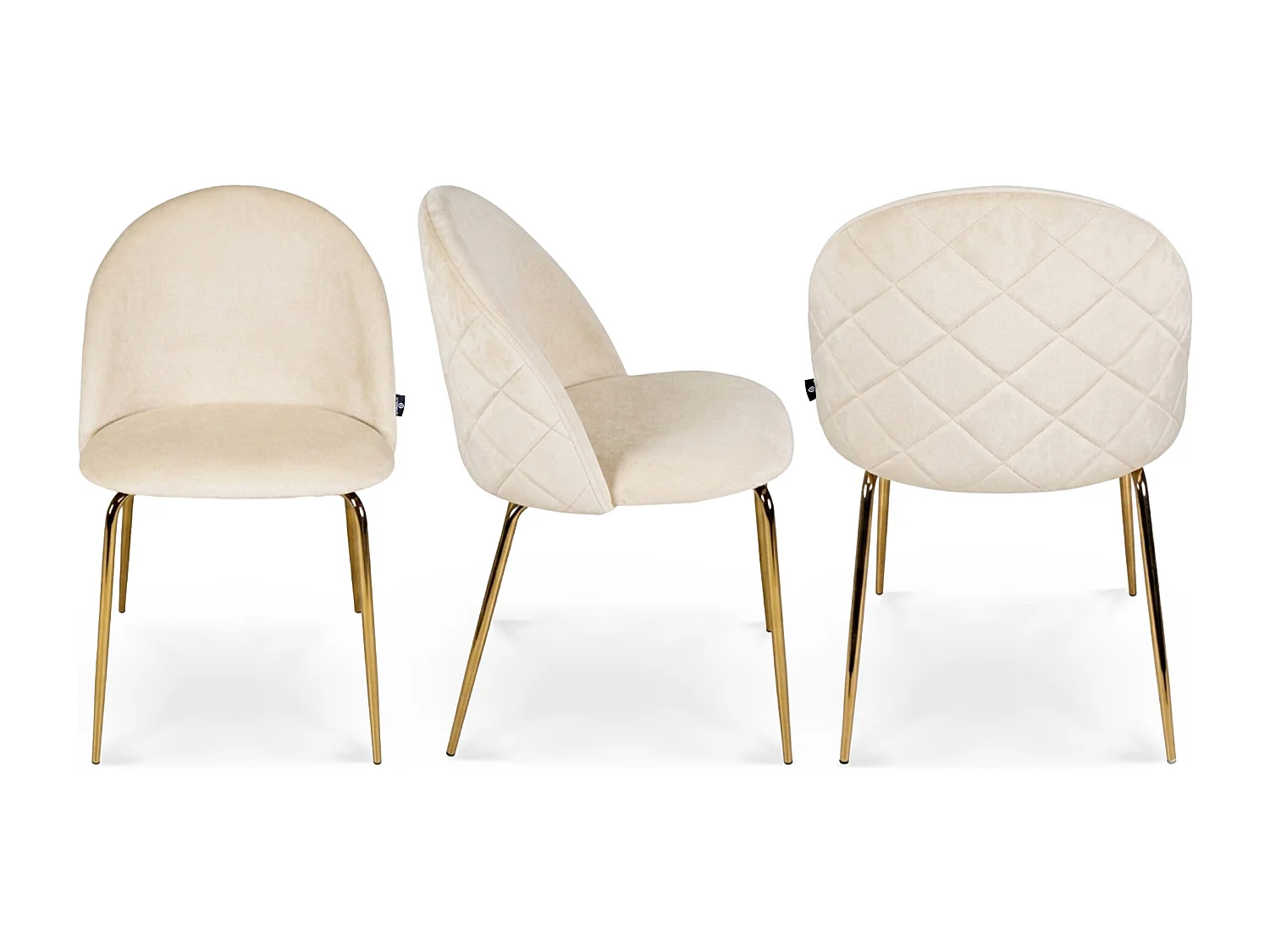 Sedia da pranzo imbottita in velluto beige piede metallo dorato - Nicole (2 Pz)