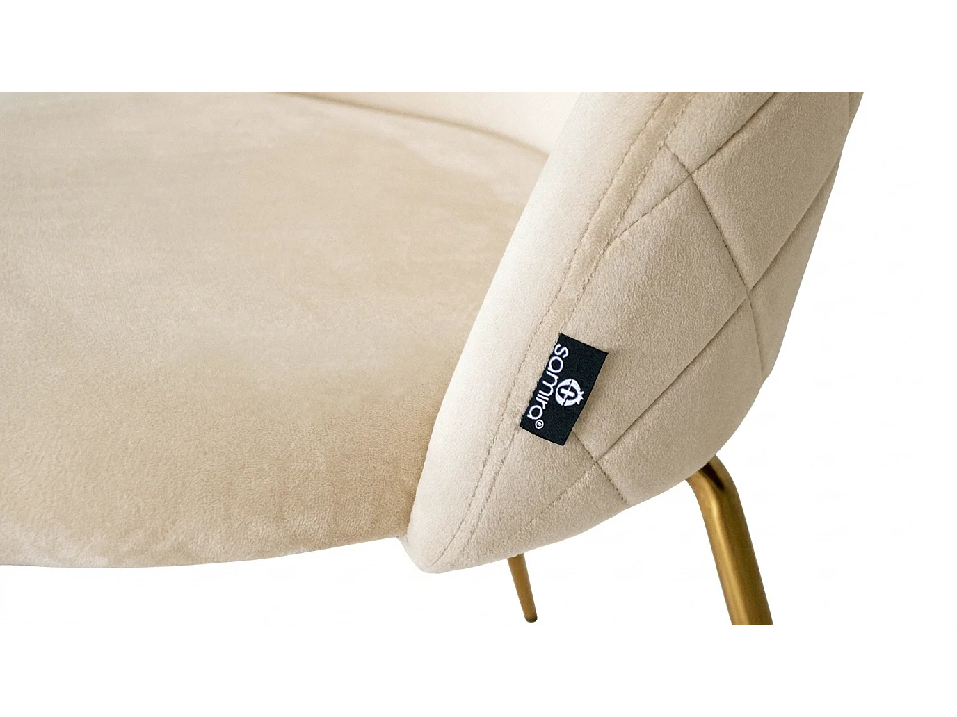 Sedia da pranzo imbottita in velluto beige piede metallo dorato - Nicole (2 Pz)