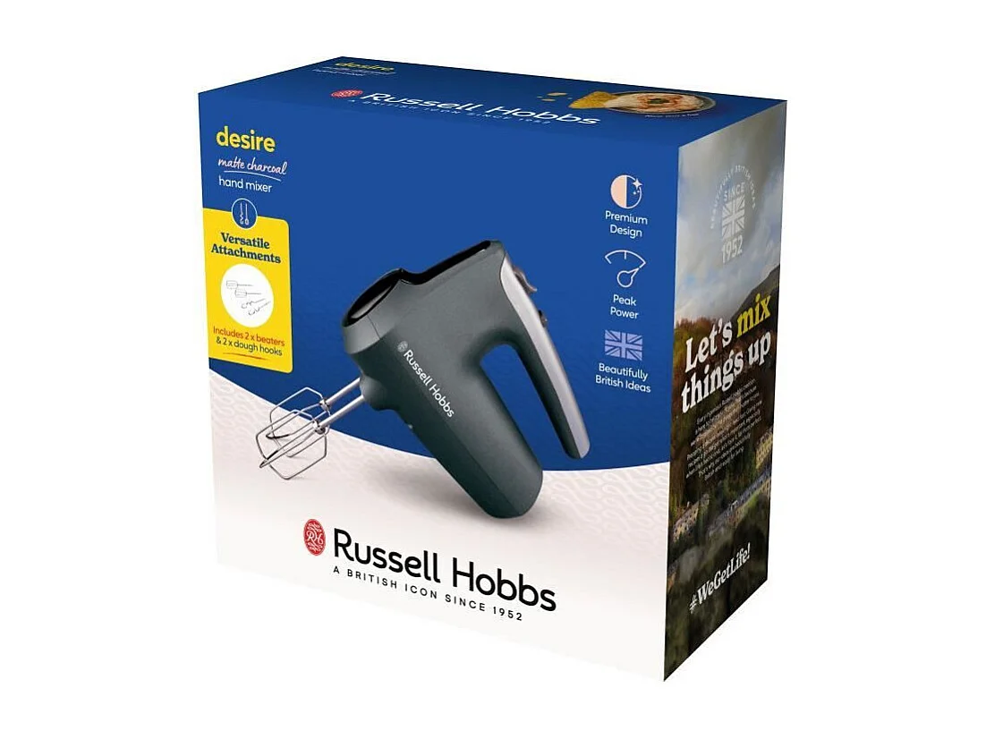 Mikser ręczny Russell Hobbs Desire Matte Charcoal 185W, 5 prędkości, elegancki matowy czarny design