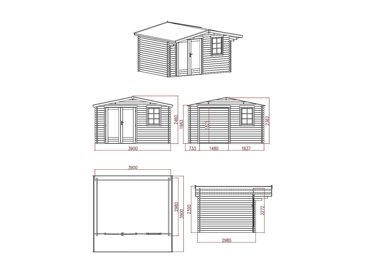 Houten tuinstudio 16,15 m² - Dikte 40 mm - LICASA