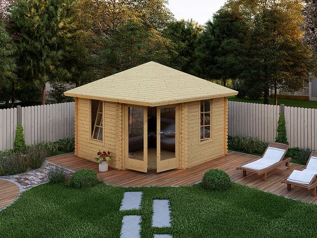Studio de jardin d'angle en bois 16,73 m² - Epaisseur 40 mm - SEVEANA