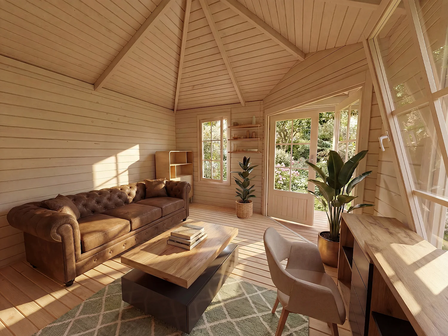 Studio de jardin d'angle en bois 16,73 m² - Epaisseur 40 mm - SEVEANA