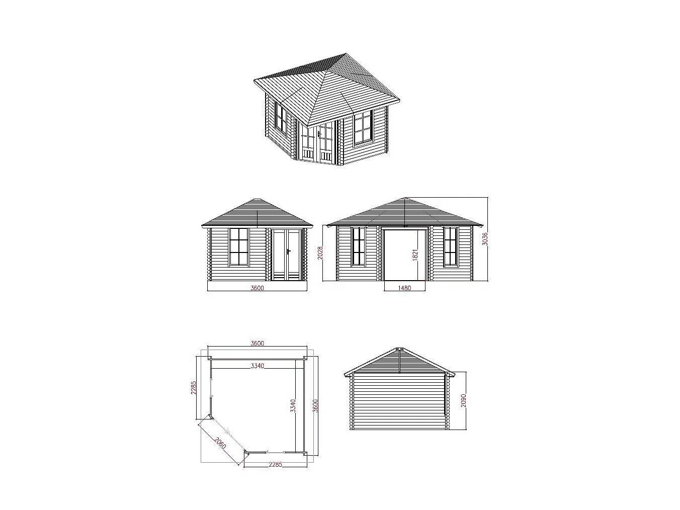Houten tuinstudio hoekmodel 16,73 m² - Dikte 40 mm - SEVEANA