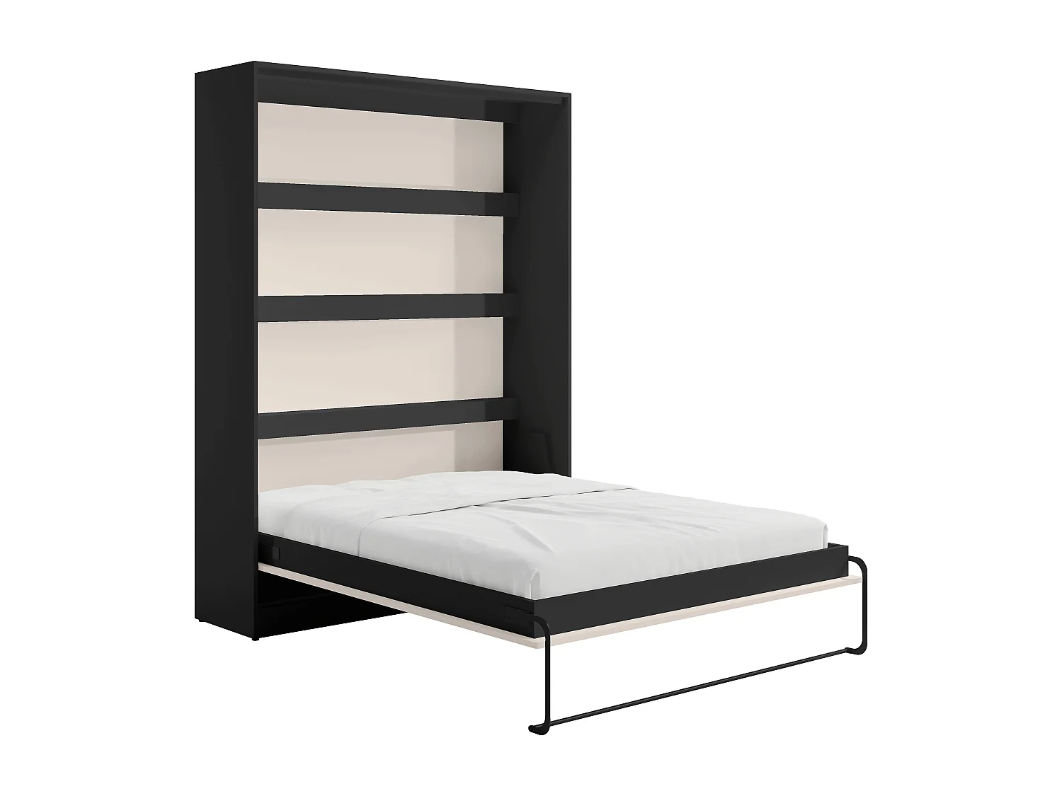 Lit escamotable 160 x 200 cm - Ouverture verticale manuelle - Avec LEDs – Noir et beige - RAPILI
