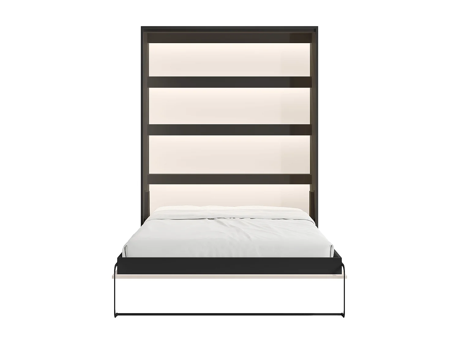 Lit escamotable 160 x 200 cm - Ouverture verticale manuelle - Avec LEDs – Noir et beige - RAPILI