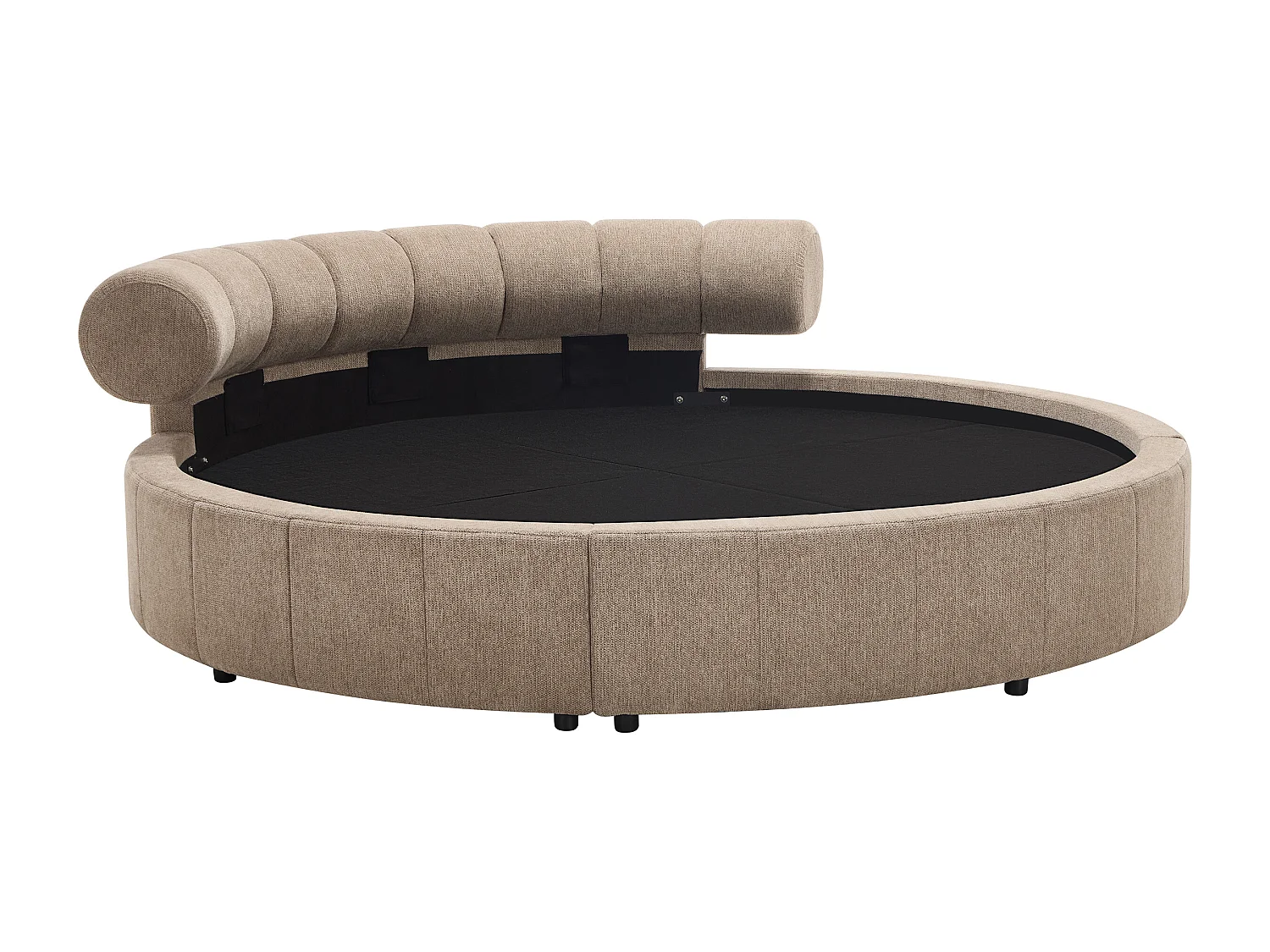 Lit rond 220 x 220 cm - Tissu texturé - Taupe - ROGILA
