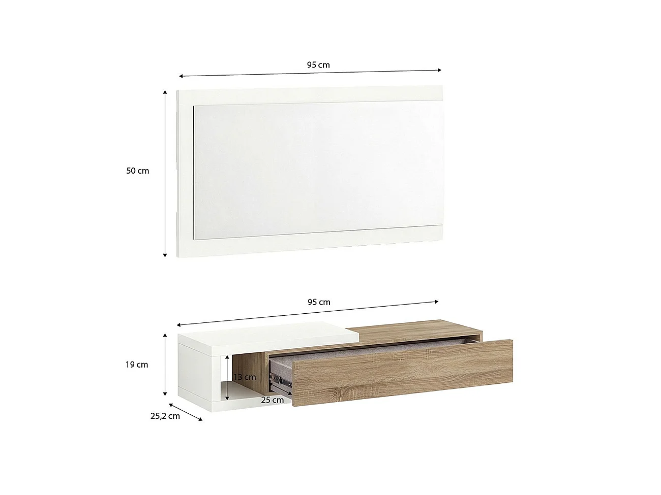 Armário de corredor Derek com espelho Artik White (Branco mate) - Carvalho canadiano