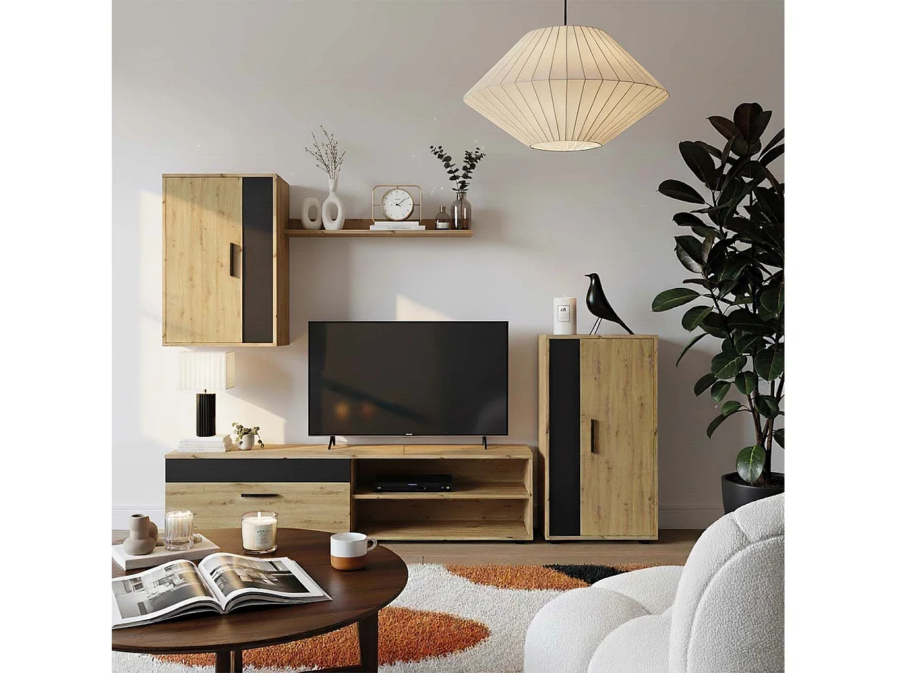 Mobiliário modular de sala de estar Lunet em aplino preto 190 cm Alpino - Negro