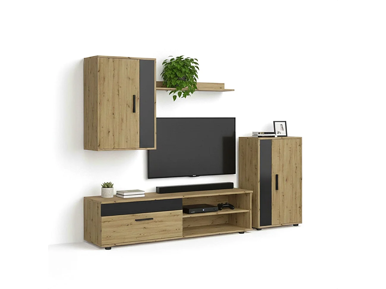 Mobiliário modular de sala de estar Lunet em aplino preto 190 cm Alpino - Negro