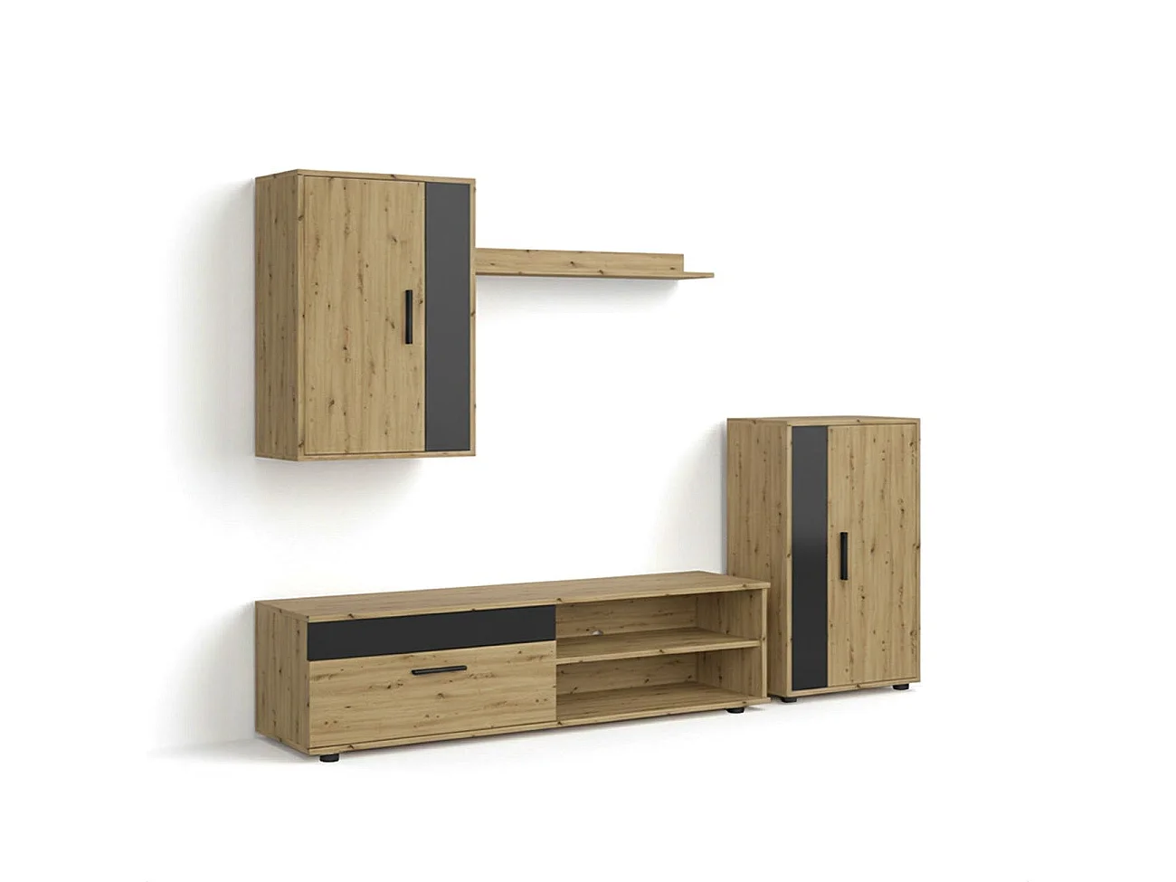 Mobiliário modular de sala de estar Lunet em aplino preto 190 cm Alpino - Negro