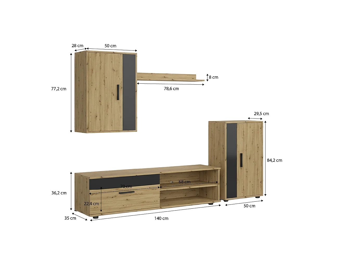 Mobiliário modular de sala de estar Lunet em aplino preto 190 cm Alpino - Negro