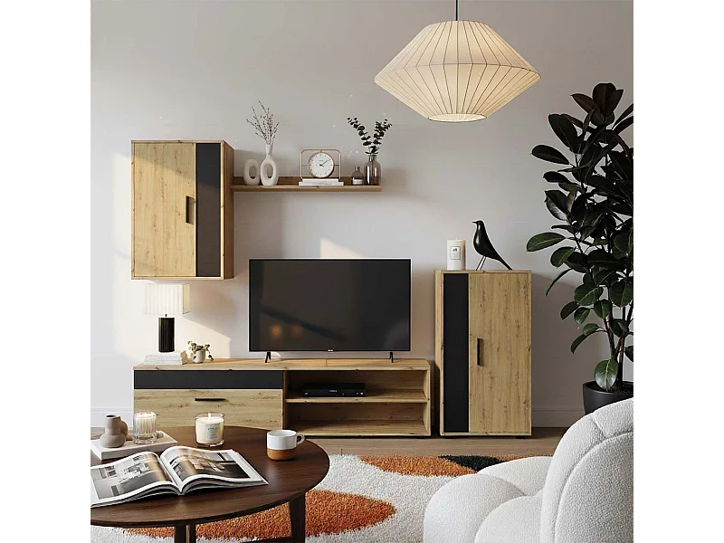 Mobiliário modular de sala de estar Lunet em aplino preto 190 cm