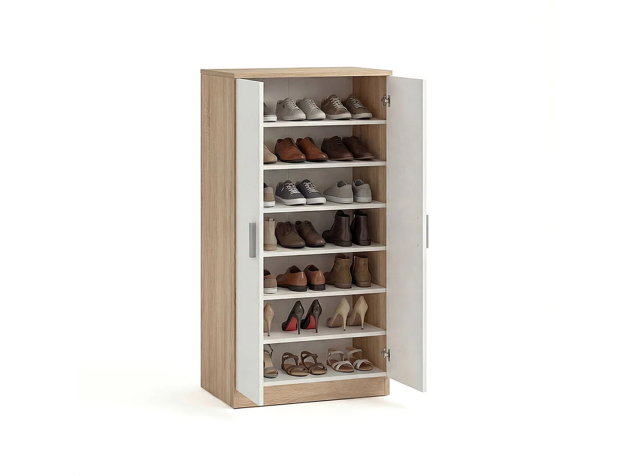 Zapatero de 2 puertas en blanco mate y roble canadian 55x108 cm Liam Roble Canadian - Blanco Artik (Blanco Mate)