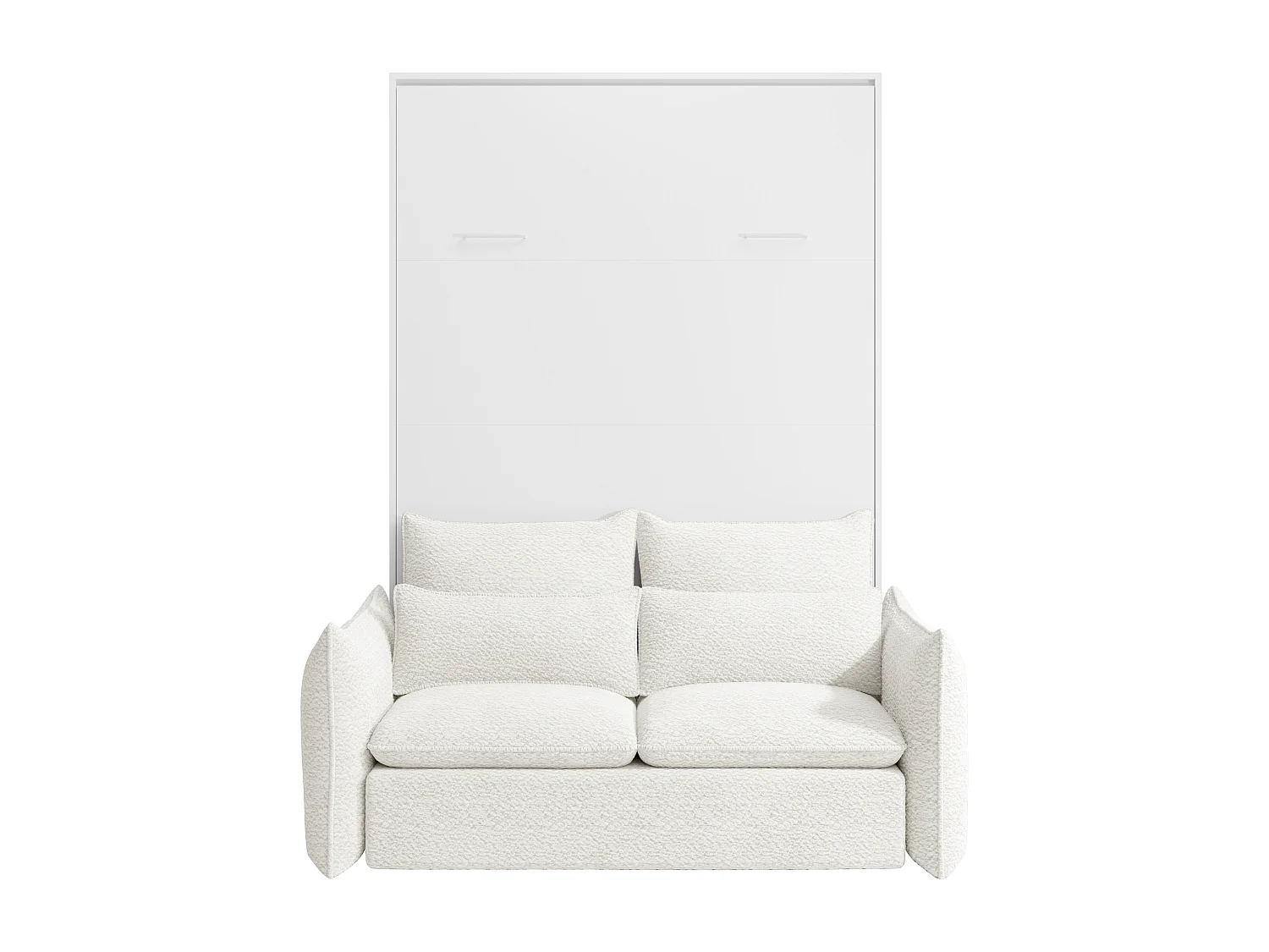 Lit escamotable 160 x 200 cm - Ouverture verticale manuelle - Blanc + Canapé + Matelas - BEGANIO