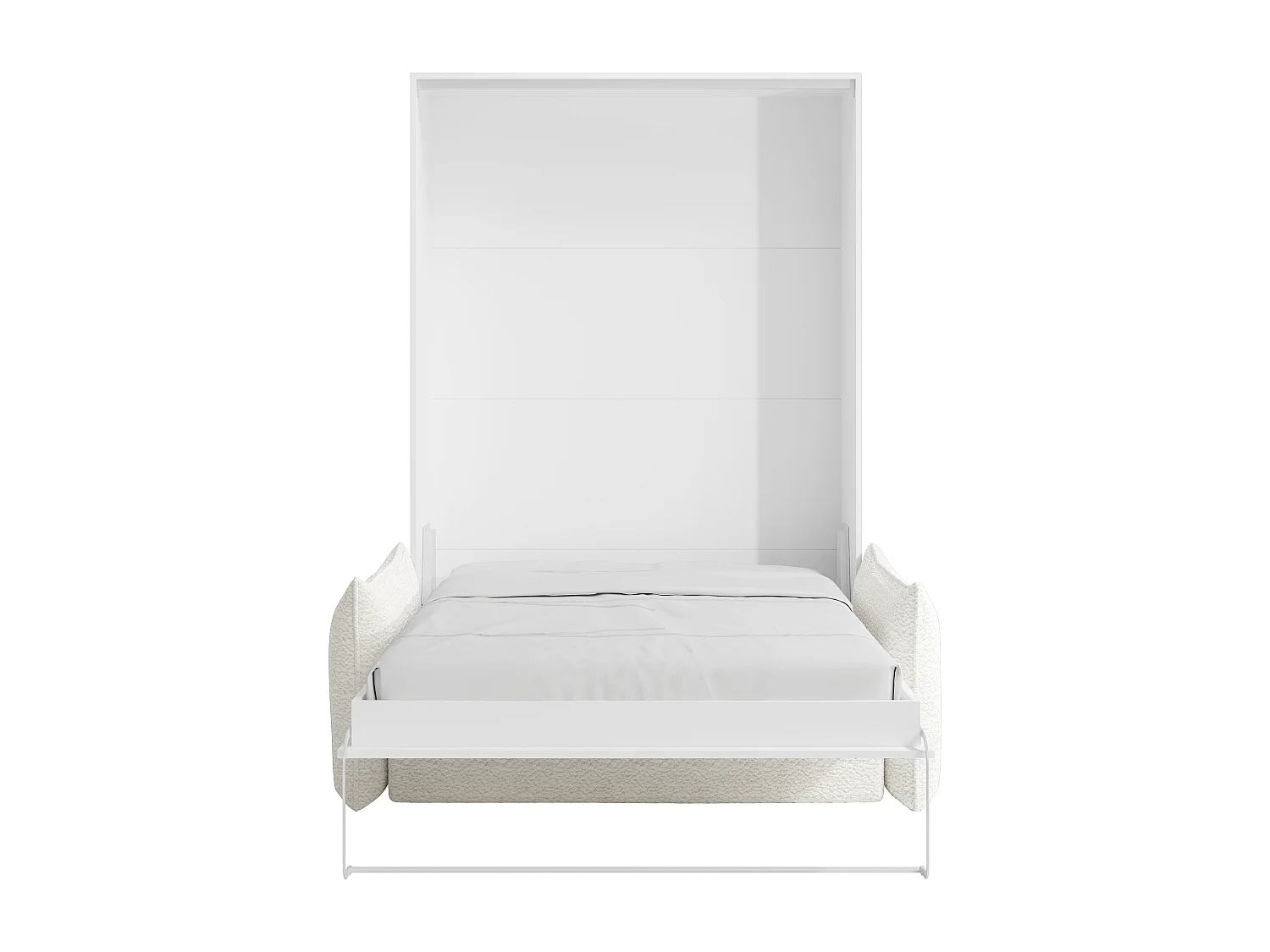 Lit escamotable 160 x 200 cm - Ouverture verticale manuelle - Blanc + Canapé + Matelas - BEGANIO