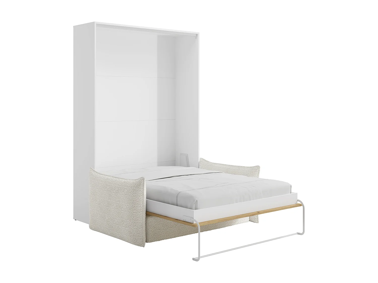 Lit escamotable 160 x 200 cm - Ouverture verticale manuelle - Naturel et blanc + Canapé - BEGANIO