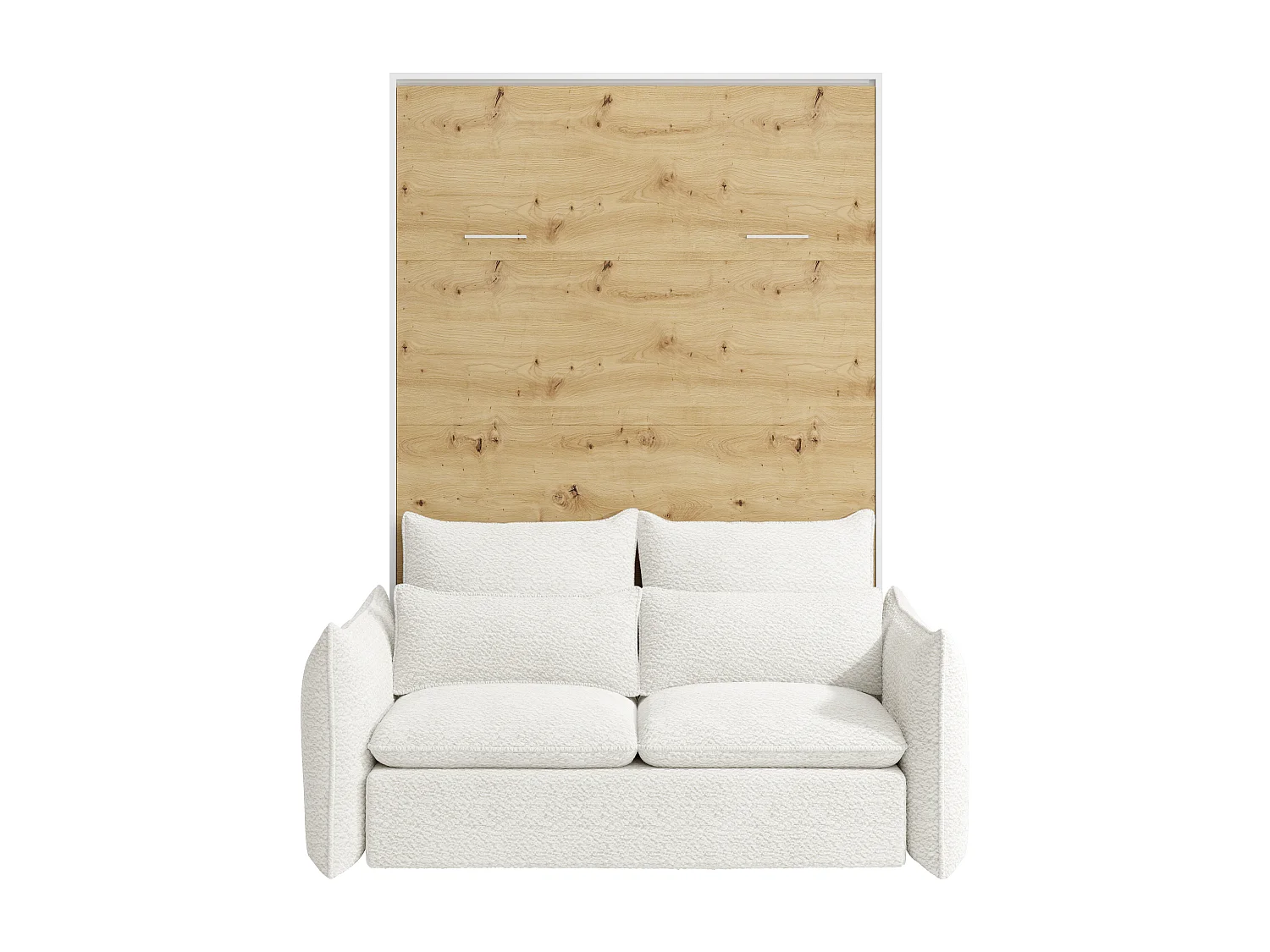 Lit escamotable 160 x 200 cm - Ouverture verticale manuelle - Naturel et blanc + Canapé - BEGANIO