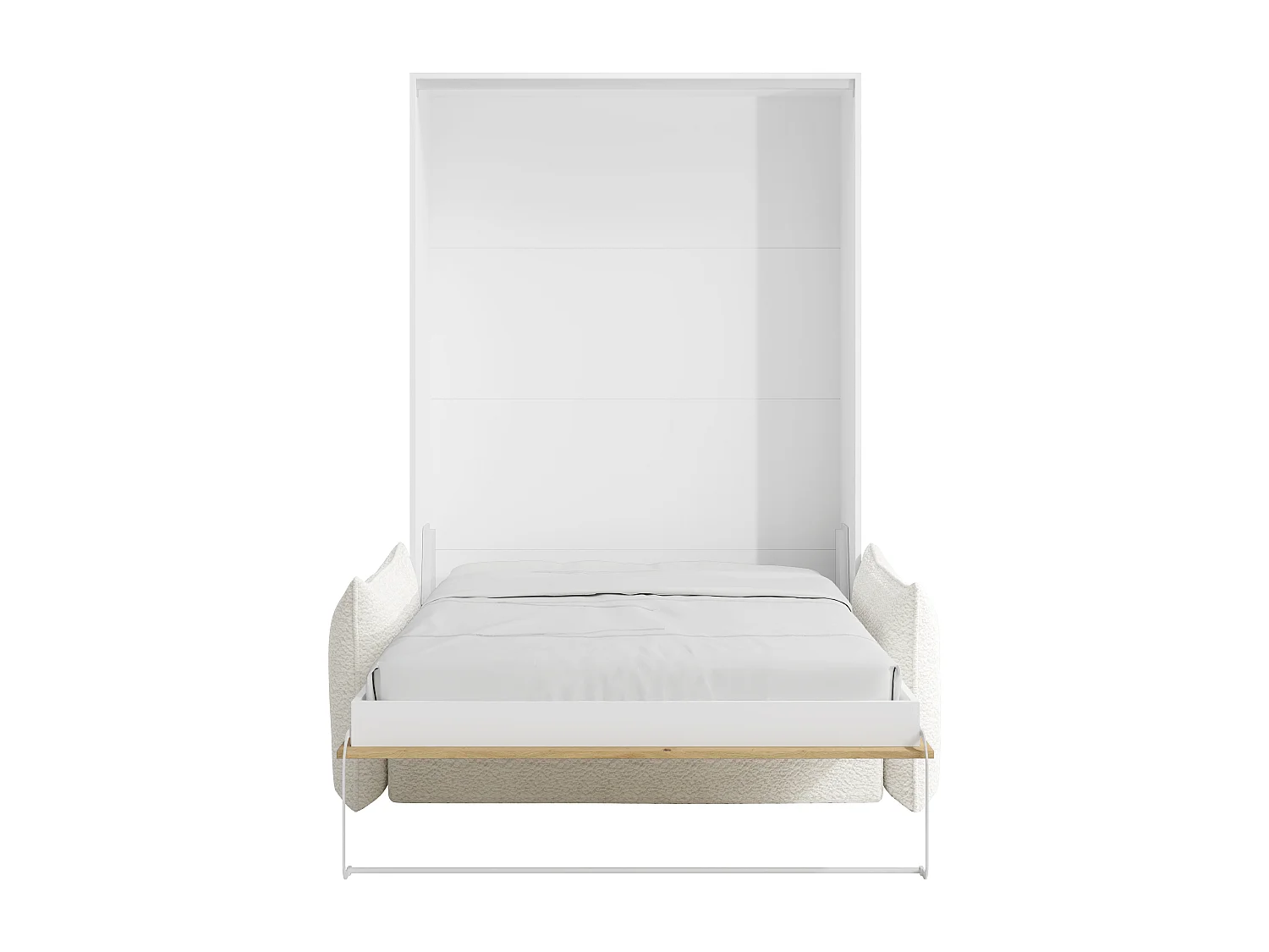 Lit escamotable 160 x 200 cm - Ouverture verticale manuelle - Naturel et blanc + Canapé - BEGANIO