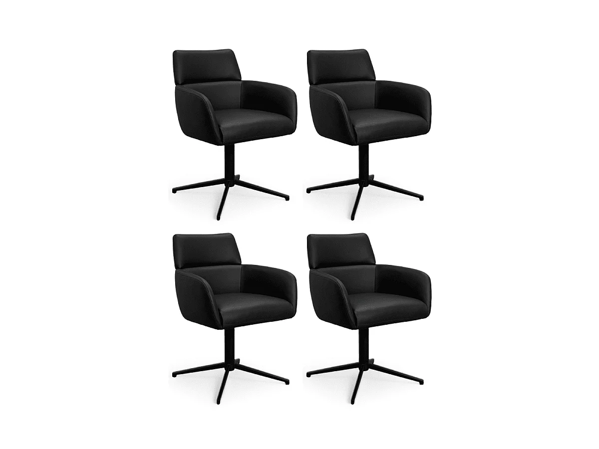 Esszimmerstühle 4er Set Marco - Leder & Metall - Schwarz