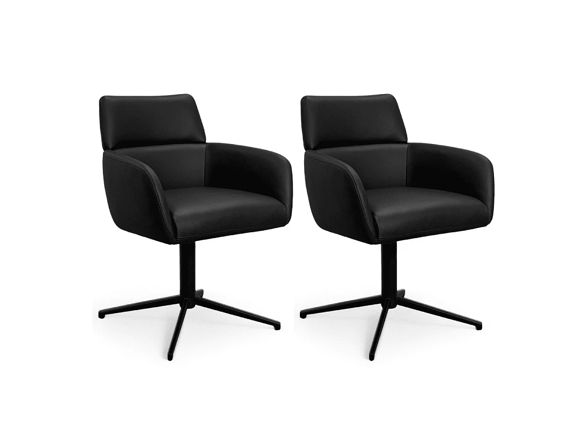 Esszimmerstühle 2er Set Marco - Leder & Metall - Schwarz