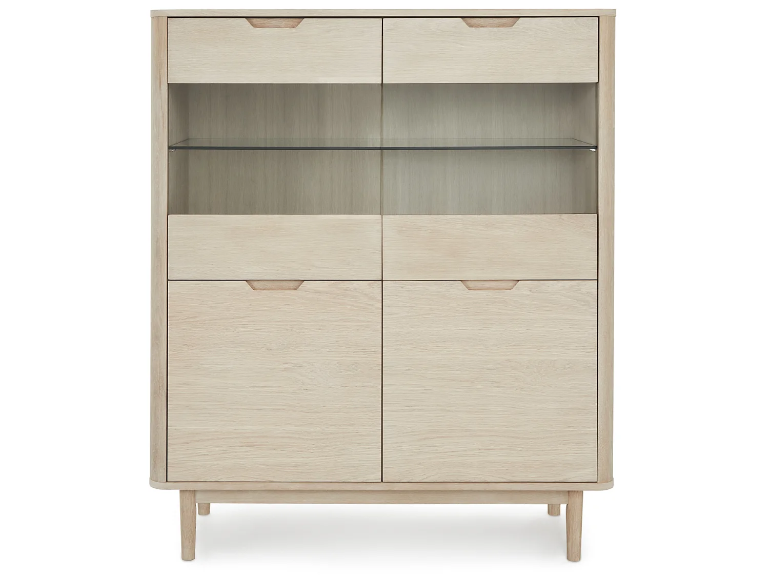 Highboard mit LED Beleuchtung mit 2 Glastüren Nyborg - Eichenfurnier & MDF - Eiche bianco
