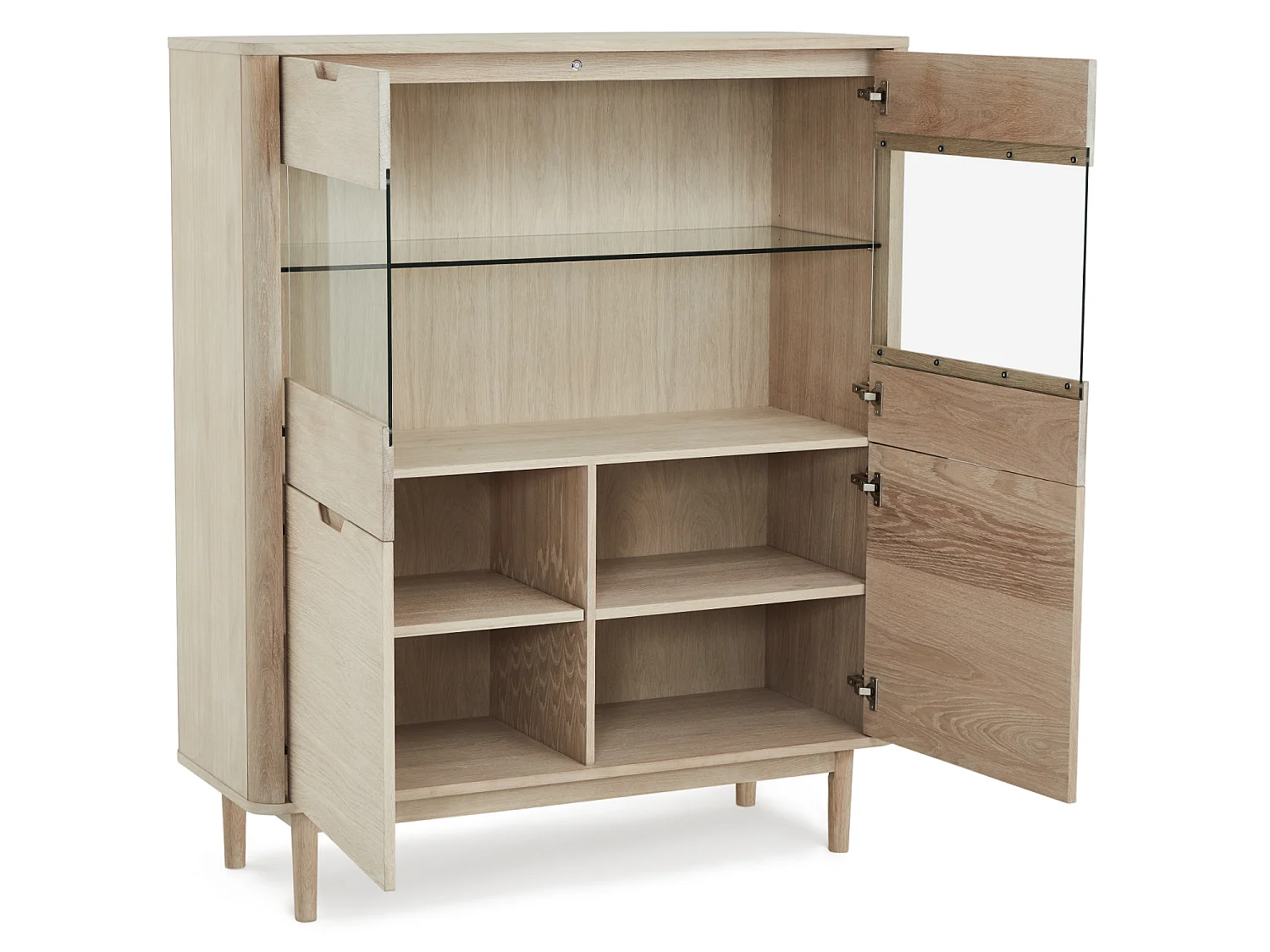 Highboard mit LED Beleuchtung mit 2 Glastüren Nyborg - Eichenfurnier & MDF - Eiche bianco