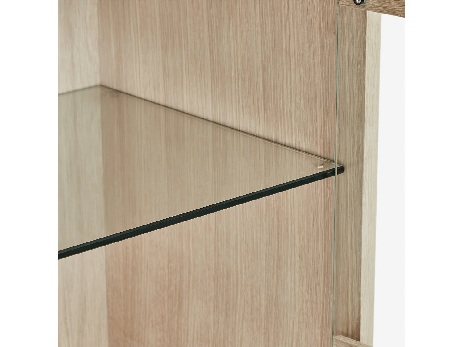 Highboard mit LED Beleuchtung mit 2 Glastüren Nyborg - Eichenfurnier & MDF - Eiche bianco