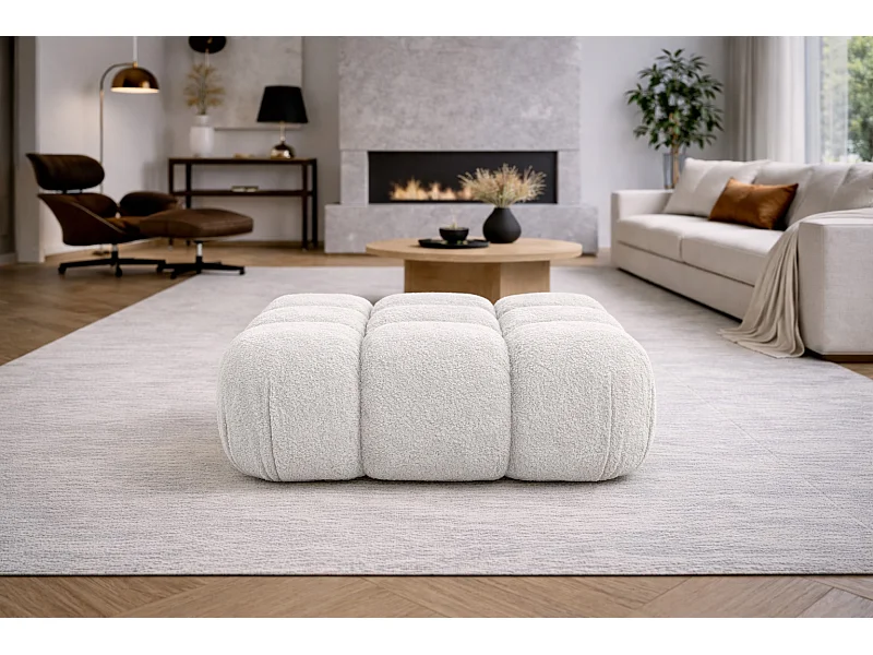 Pufa modułowa, tkanina bukla Abriamo, Ecru, Selia