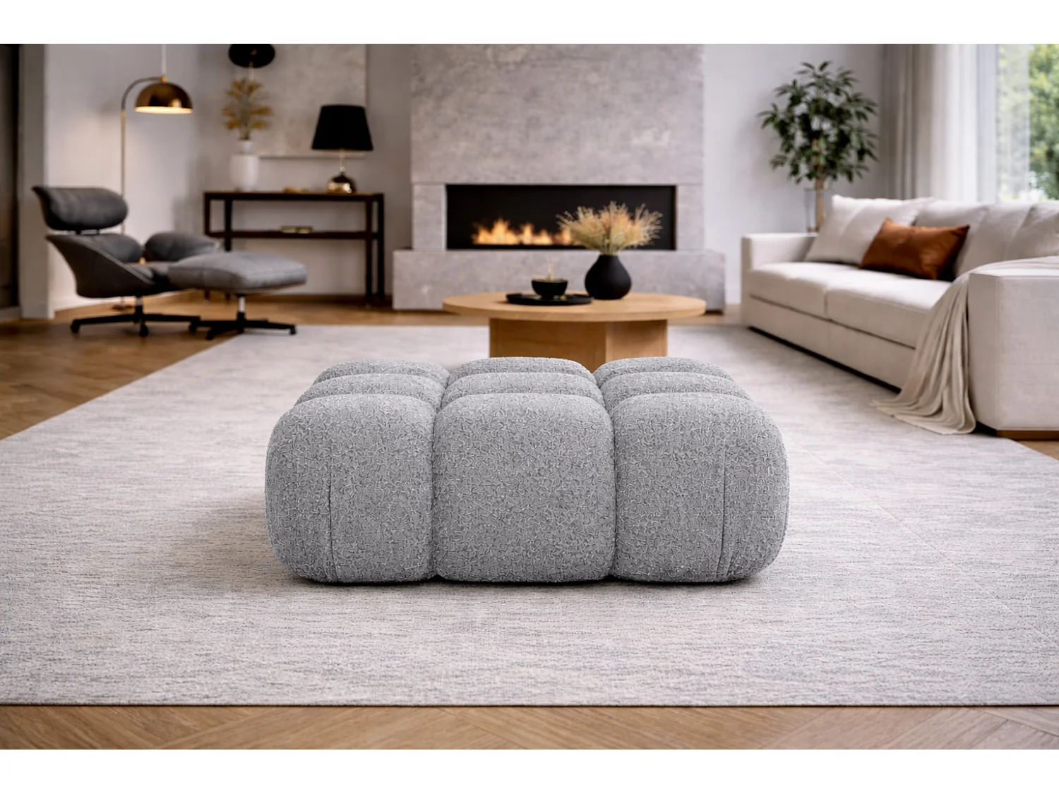 Pufa modułowa, tkanina bukla Abriamo, Ciemnoszary, Selia