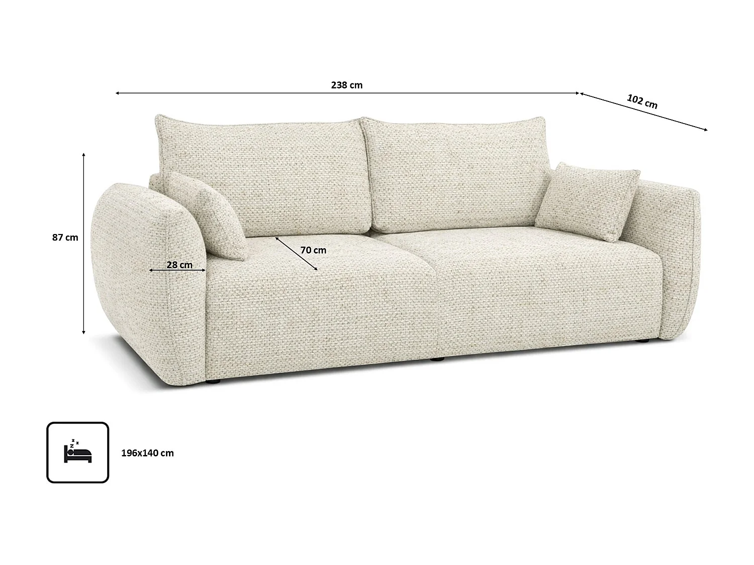 Sofa z funkcją spania i pojemnikiem, tkanina szenilowa Artico, Nata, Zephira