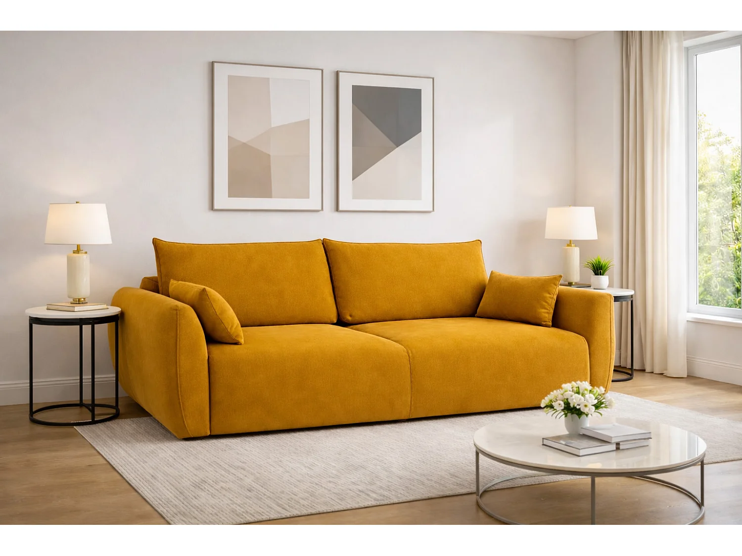 Sofa met slaapfunctie en opbergruimte, veloursstof Salvador, Geel, Zephira