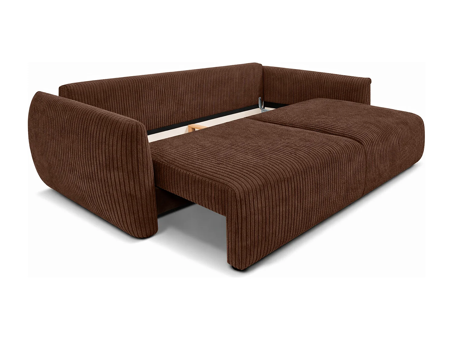 Sofa z funkcją spania i pojemnikiem, tkanina sztruksowa Poso, Brązowy, Zephira