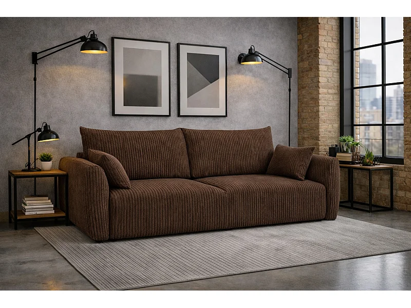 Sofa met slaapfunctie en opbergruimte, ribstof Poso, Bruin, Zephira