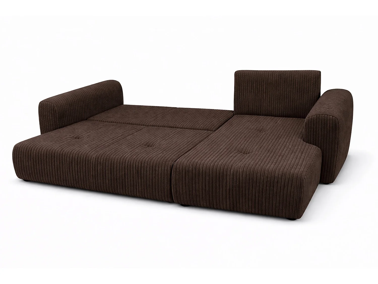 Narożnik w kształcie L z funkcją spania i pojemnikiem Bingo L, tkanina sztruksowa Poso, Brązowy, Prawy