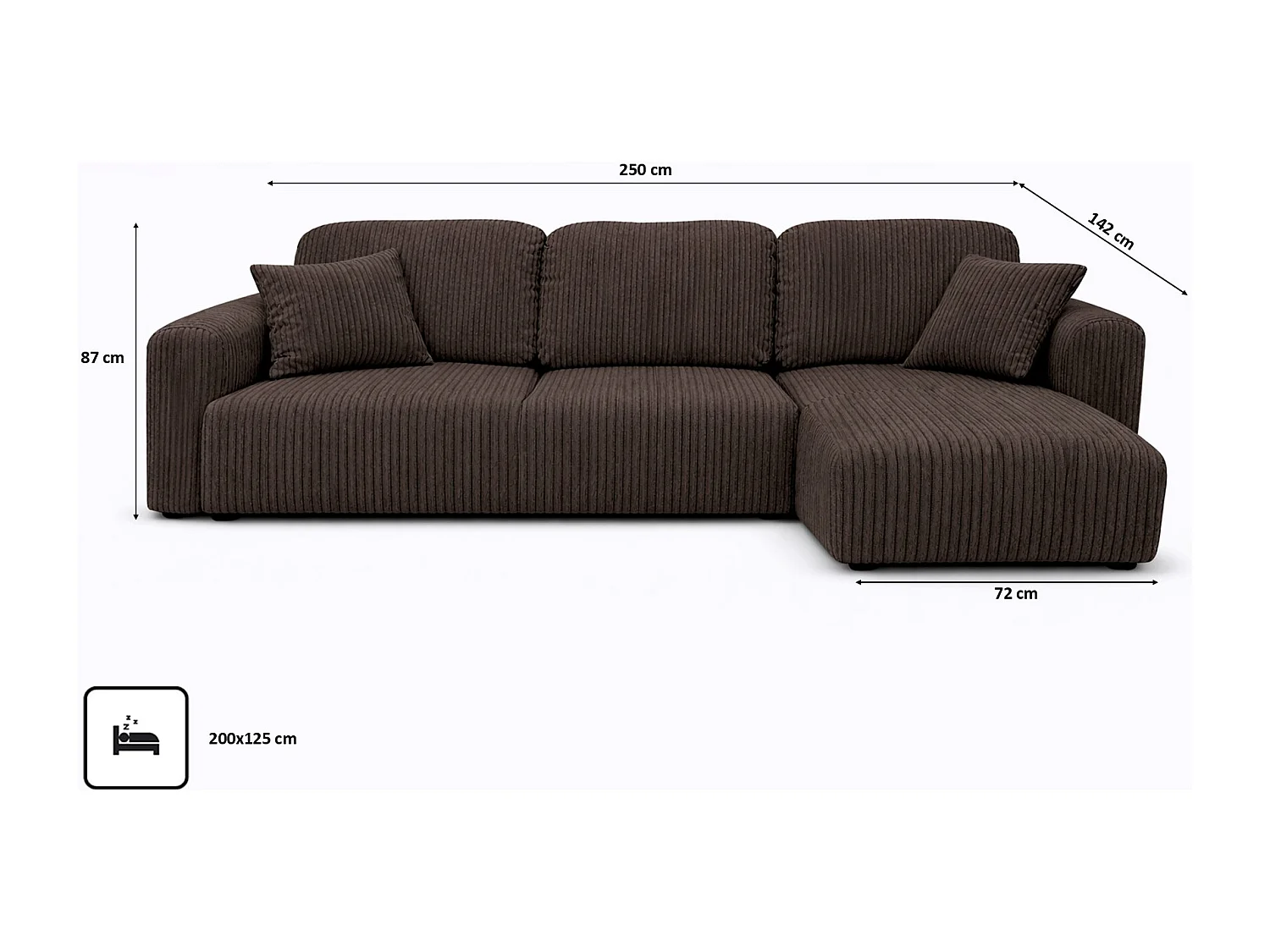 Narożnik w kształcie L z funkcją spania i pojemnikiem Bingo L, tkanina sztruksowa Poso, Brązowy, Prawy