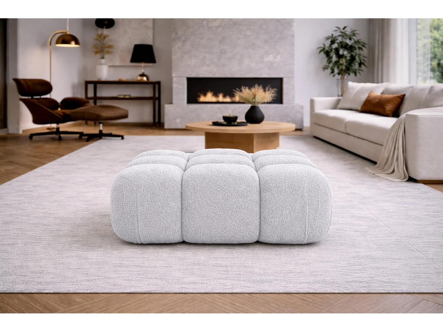 Pufa modułowa, tkanina bukla Abriamo, Jasnoszary, Selia