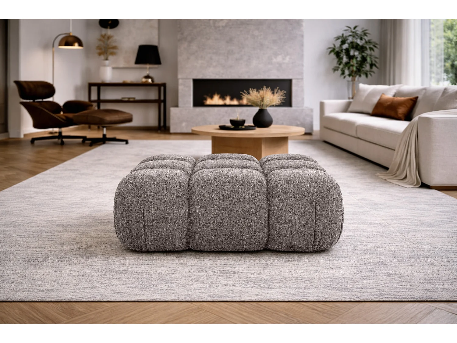 Pufa modułowa, tkanina bukla Abriamo, Brązowy, Selia