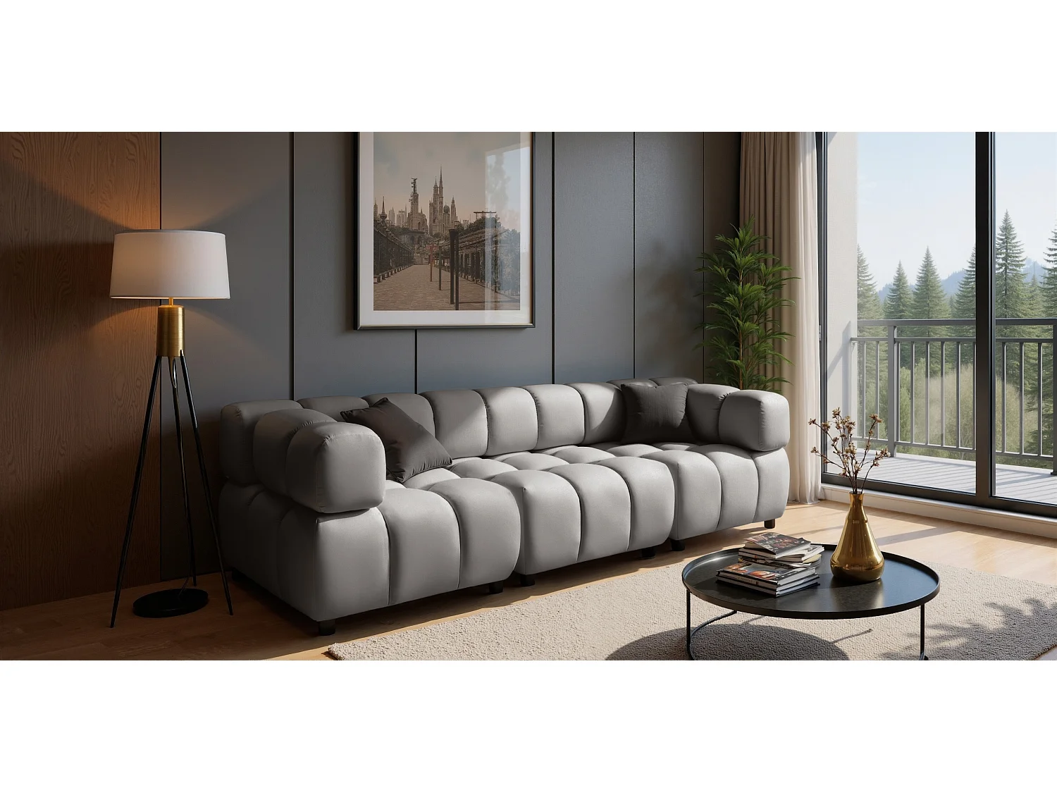 Modulaire bank 4-zits, Veloursstof Bluvel, Grijs, Bolla