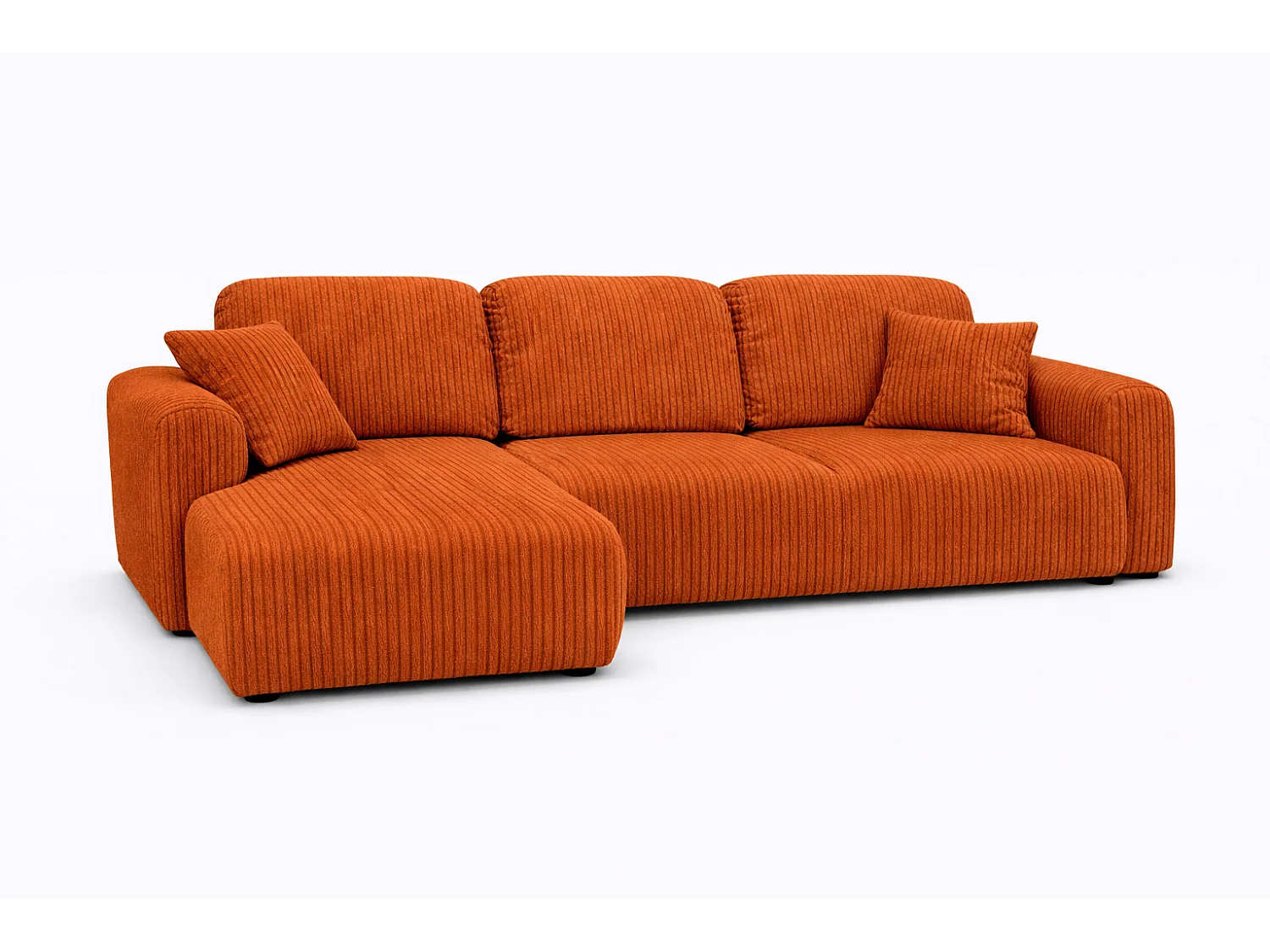 Narożnik w kształcie L z funkcją spania i pojemnikiem Bingo L, tkanina sztruksowa Poso, Miedziany, Lewy