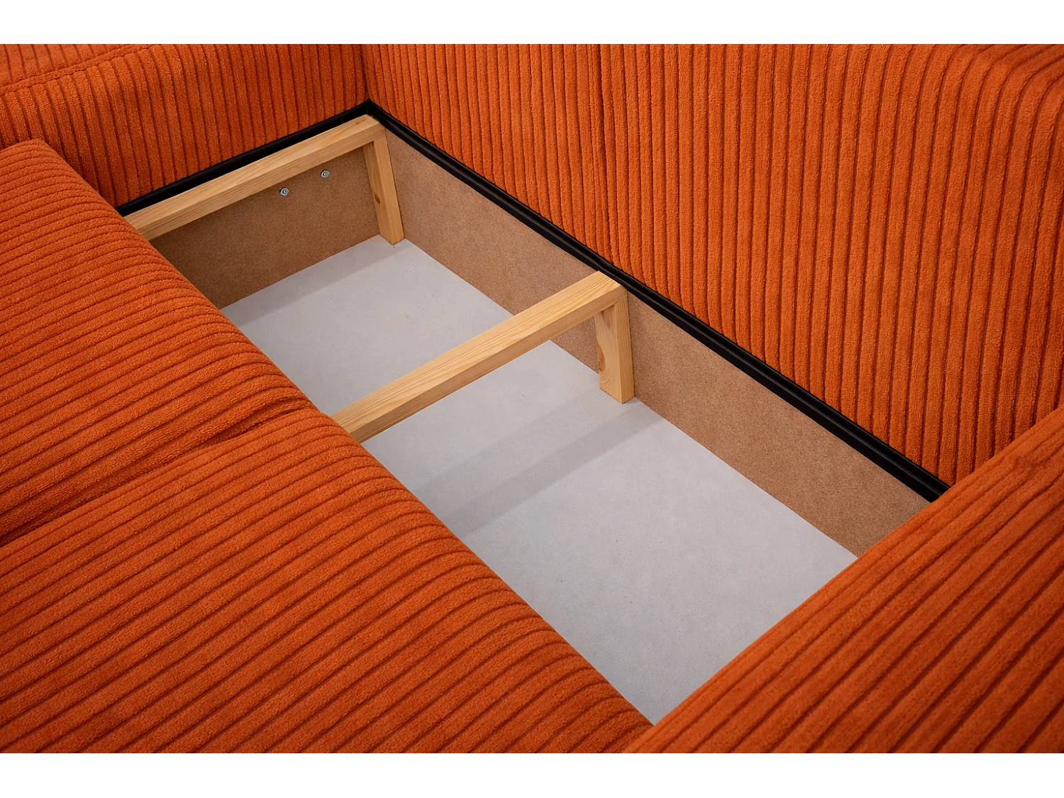 Narożnik w kształcie L z funkcją spania i pojemnikiem Bingo L, tkanina sztruksowa Poso, Miedziany, Lewy