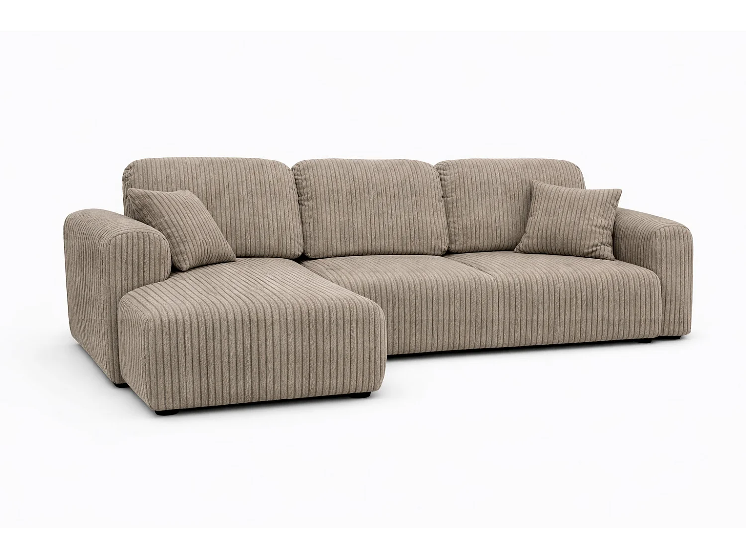 Narożnik w kształcie L z funkcją spania i pojemnikiem Bingo L, tkanina sztruksowa Poso, Ciemnobeżowy, Lewy