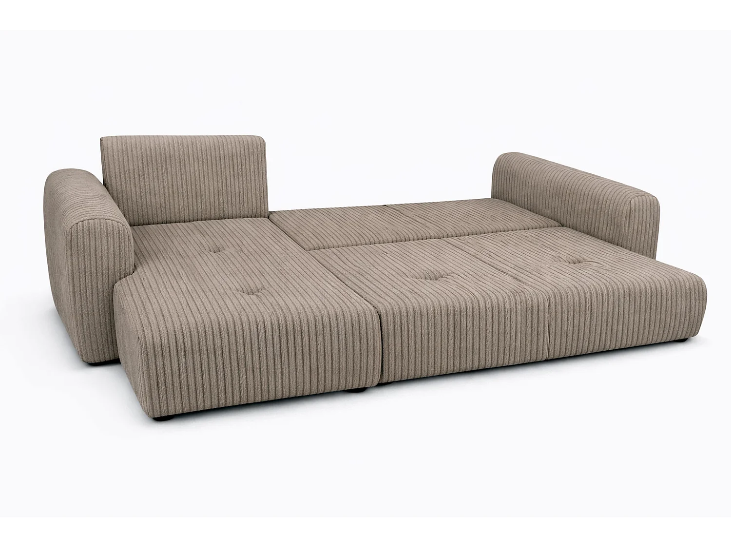 Narożnik w kształcie L z funkcją spania i pojemnikiem Bingo L, tkanina sztruksowa Poso, Ciemnobeżowy, Lewy