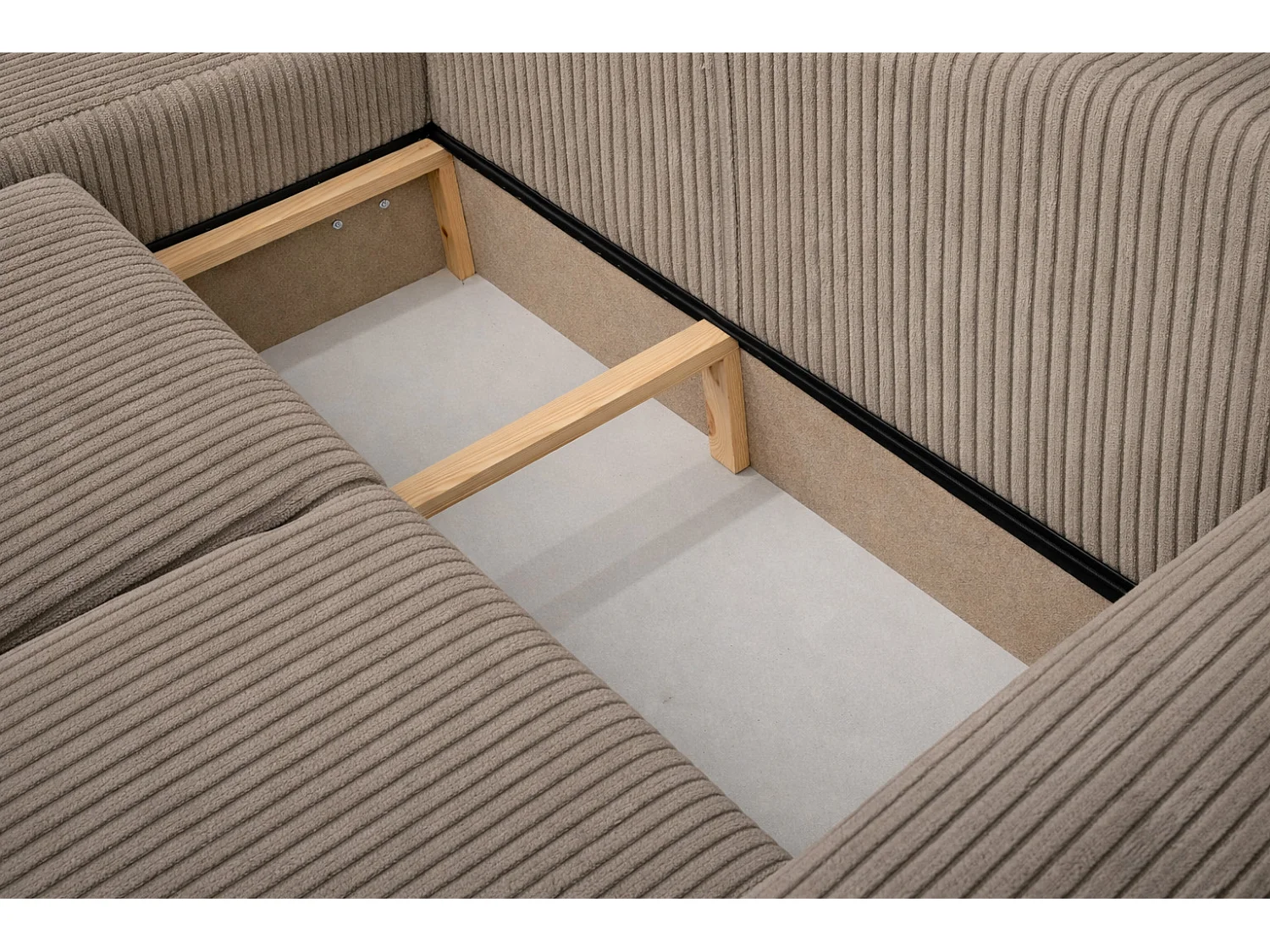 Narożnik w kształcie L z funkcją spania i pojemnikiem Bingo L, tkanina sztruksowa Poso, Ciemnobeżowy, Lewy