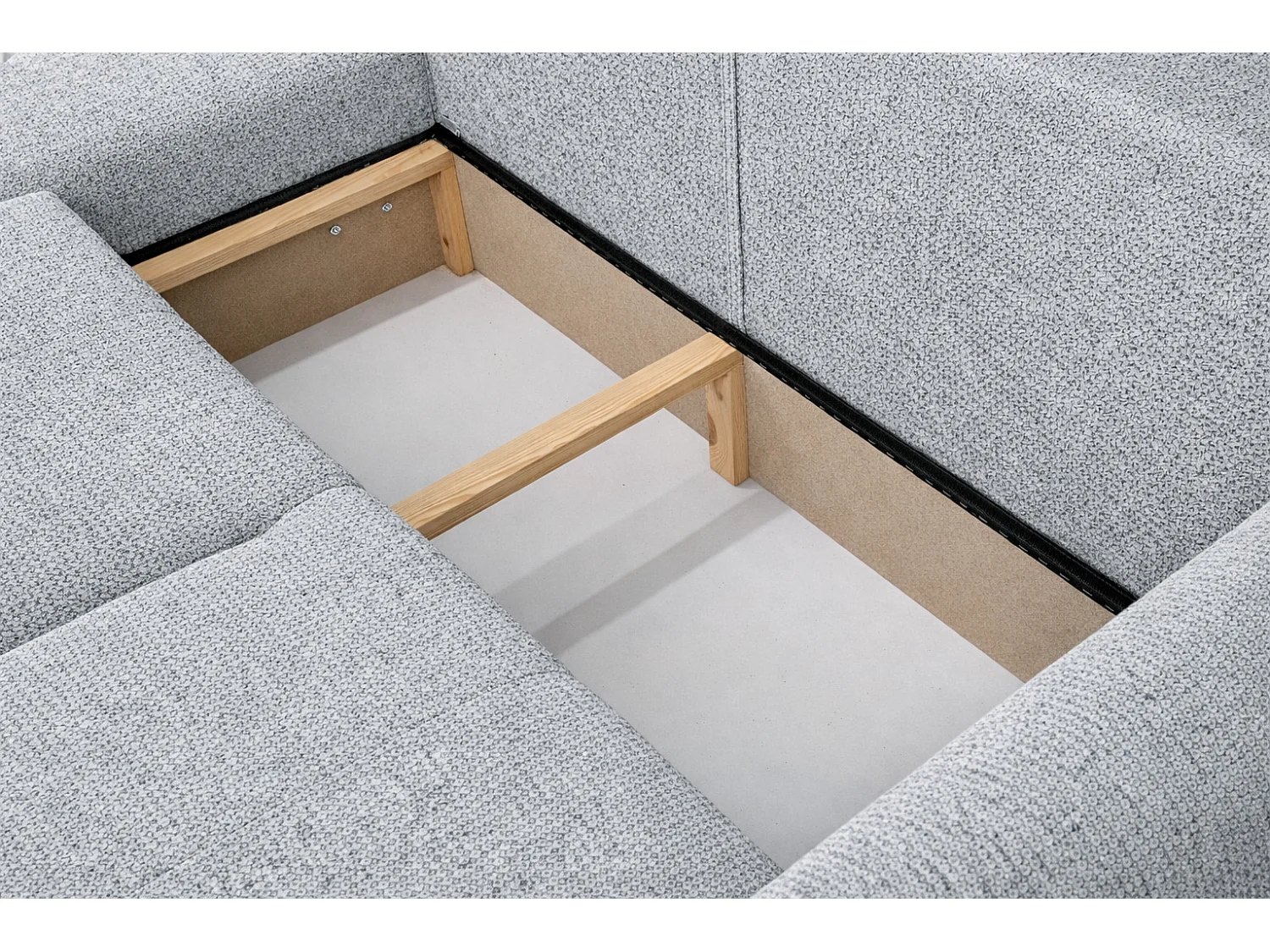 Divano angolare con funzione letto e contenitore, Divano a L Bingo L, tessuto chenille Artico, Cemento, Sinistra