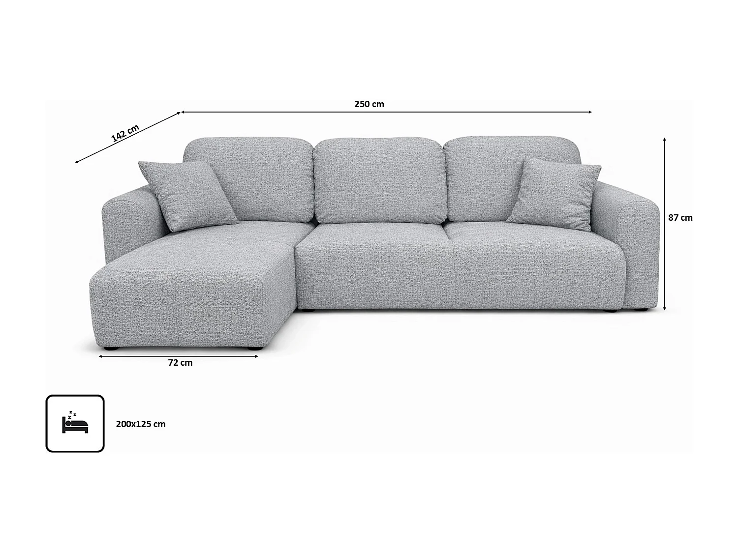 Divano angolare con funzione letto e contenitore, Divano a L Bingo L, tessuto chenille Artico, Cemento, Sinistra